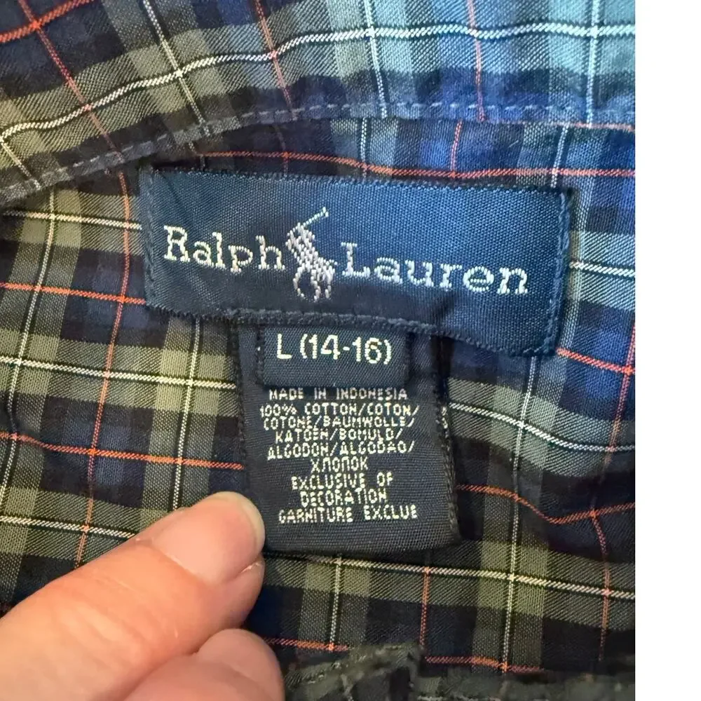 RALPH LAUREN Plaid Button Down Casual Shirt Kids Boys L 14 / 16 Classic